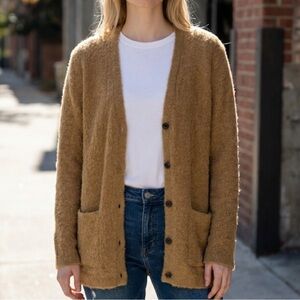Anthro Your Neighbors Grunge 90s Fuzzy Wool Blend Cardigan Tan SZ S